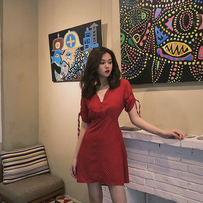 Red polka dot skater online dress