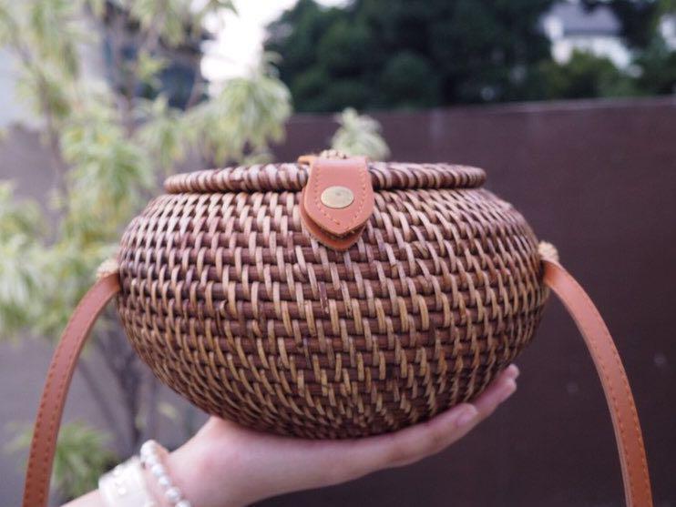 round rattan sling bag