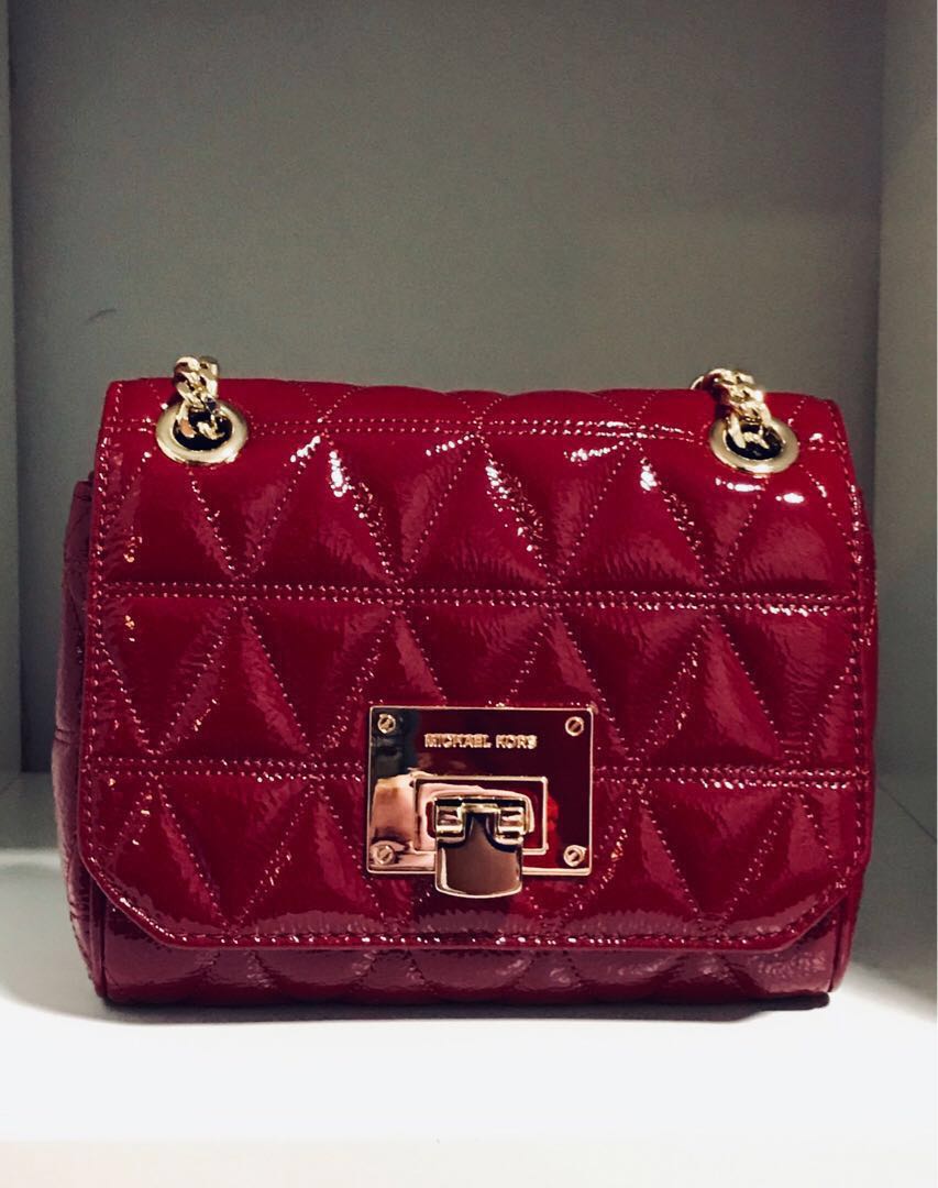 Michael Kors Women Patent Quilted Handbag Crossbody Bag in Cherry Red.,  Women's Fashion, Bags & Wallets, Cross-body Bags on Carousell