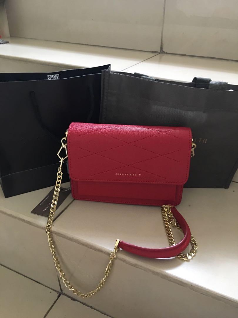AUTHENTIC Tas Charles Keith Sling Bag crossbody bag maroon sociollacarousell