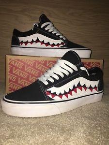 Vans Black Old Skool x Bape Shark Teeth Custom Handmade Shoes Mens 10.5 /Womens 12