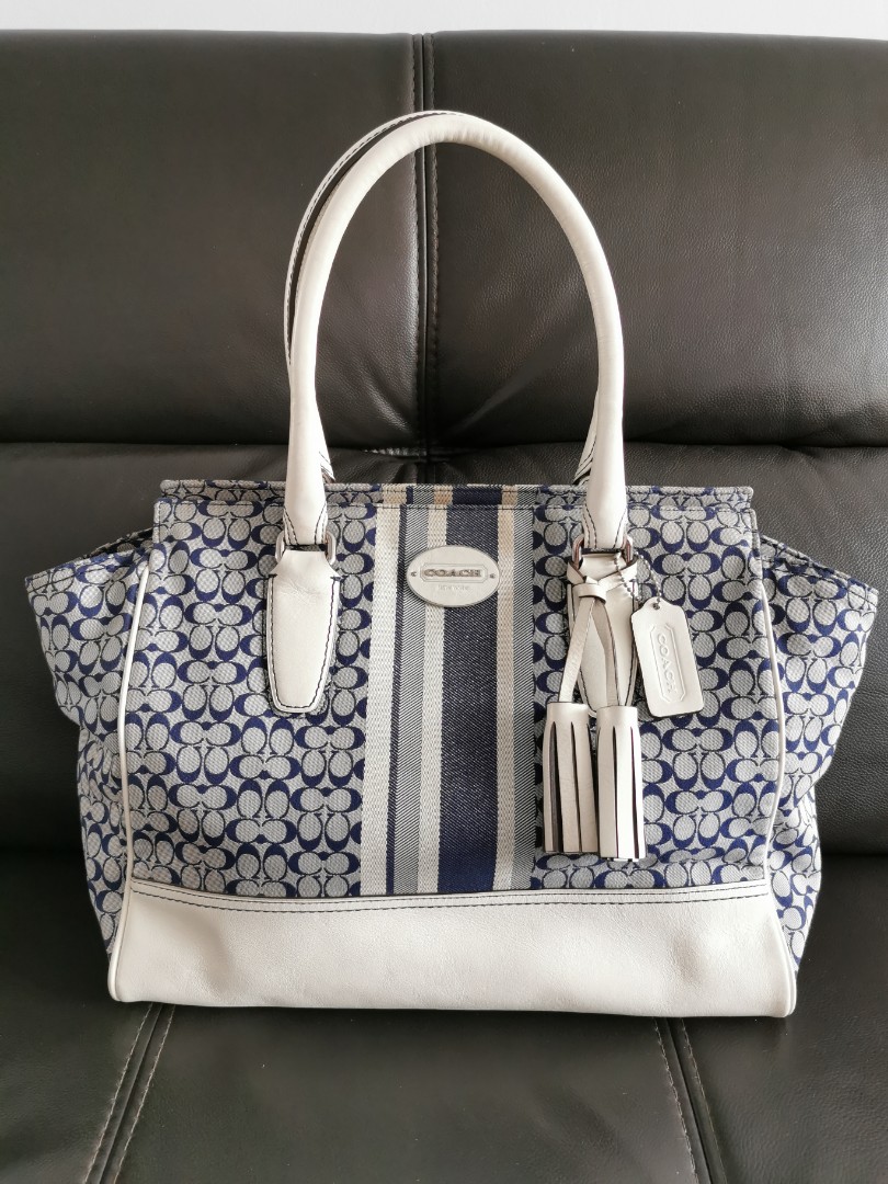 coach blue and white purse