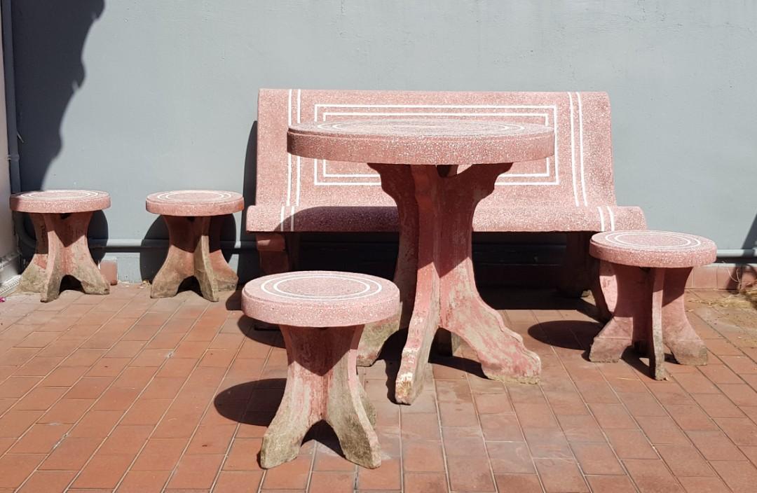 Garden Outdoor Stone Table Bench Chair Set Furniture Tables