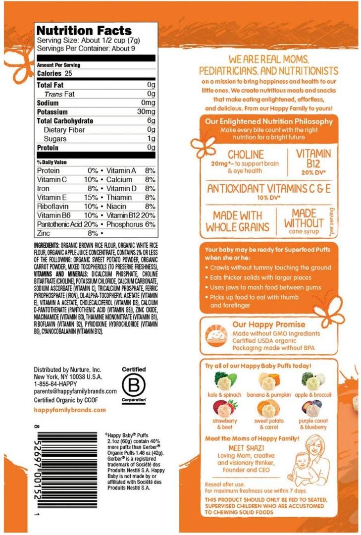 Happy Baby Organic Puffs Assortment Variety Packs 2.1 Ounce Pack of 6