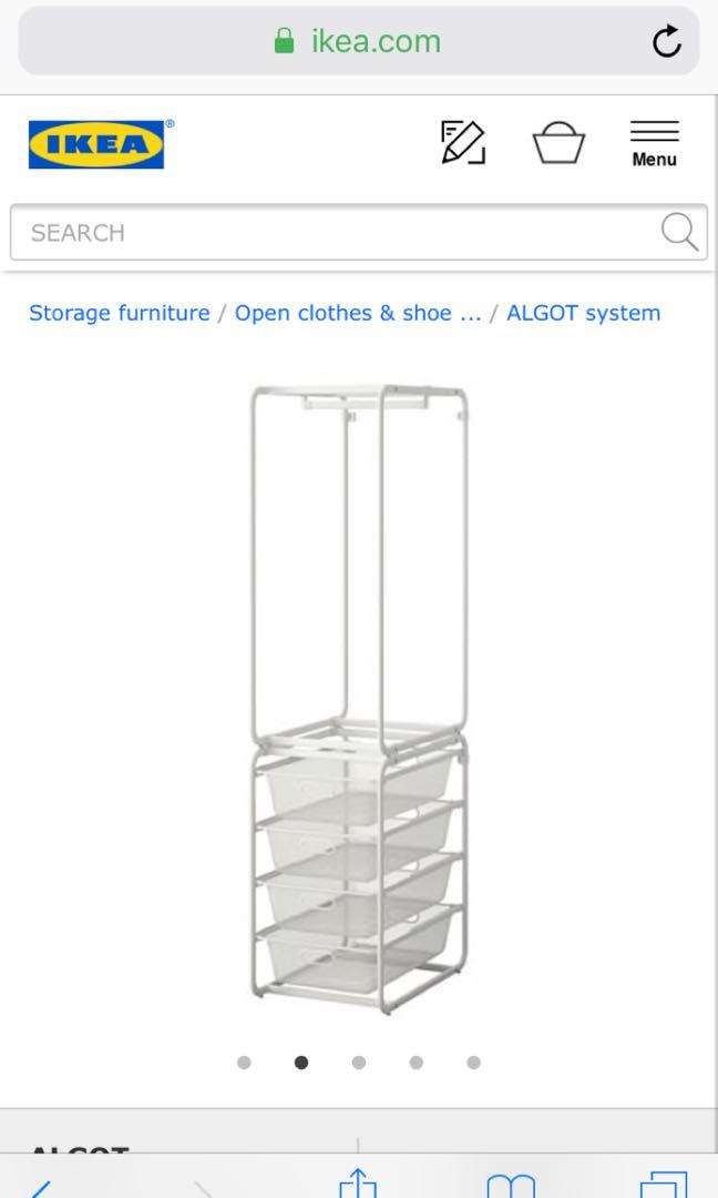 Ikea Algot Frame Open Wardrobe Furniture Shelves Drawers On