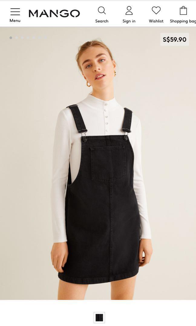 MANGO Black Denim Pinafore Dress, Women
