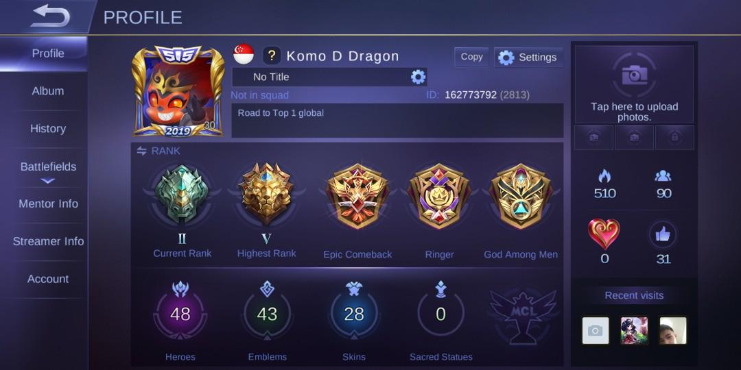 Mobile Legend Account Toys Games Video Gaming Video Games On Carousell