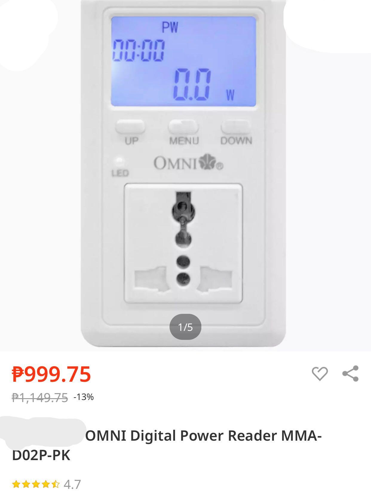 Omni Digital Power Reader (Category: Cables & Adaptors) located in San Juan City. Submitted by am_001 (Listing ID 233902946, Image 1). Description: Used only once to check our AC power consumption. Very useful tool to make sure you stay within your power consumption budget. .