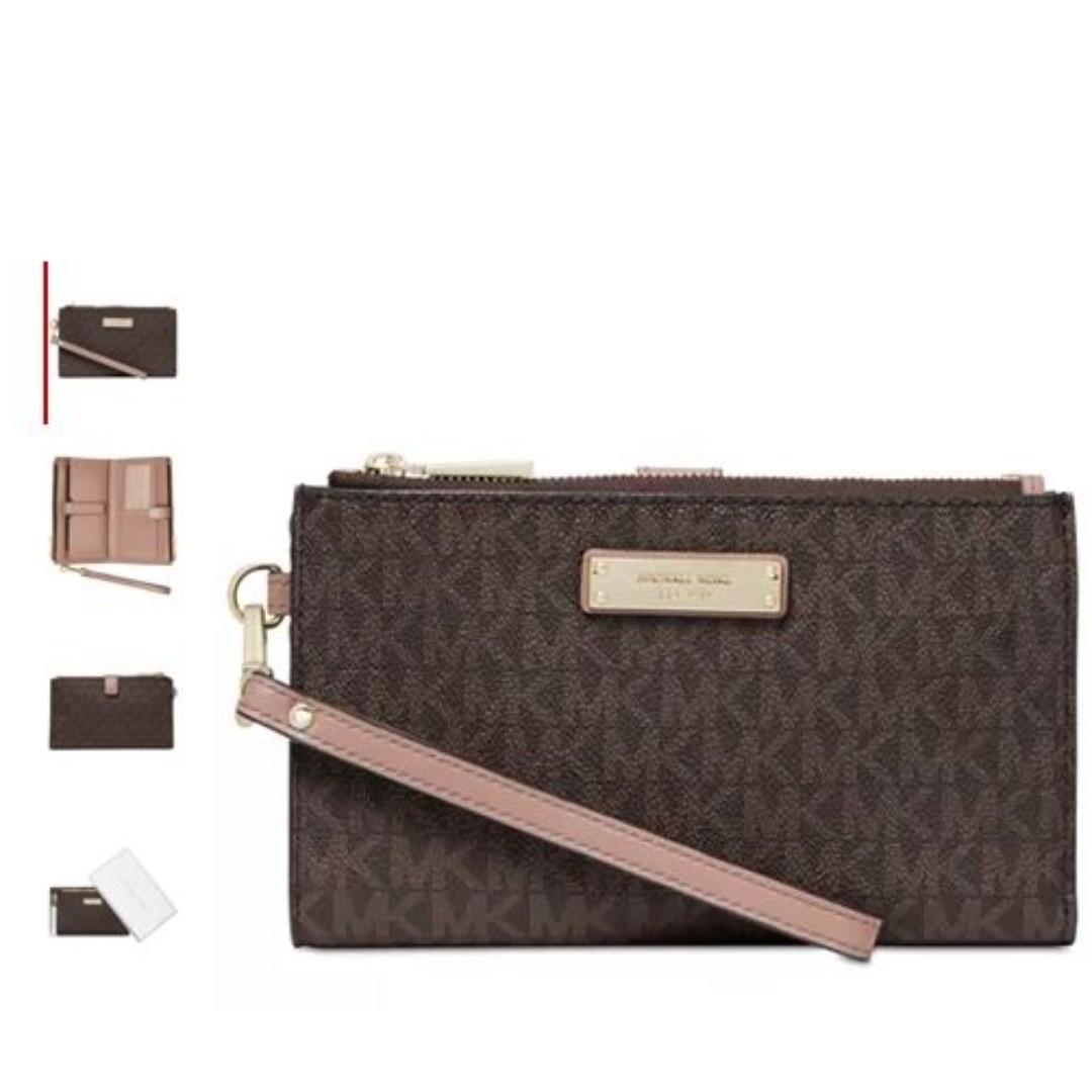 michael kors adele signature double zip wristlet