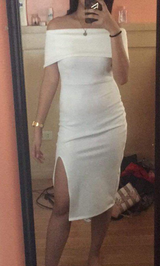 White formal off shoulder dress with 