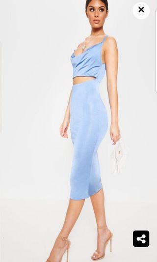 PrettyLittleThing Blue Slinky Cut Out Dresd