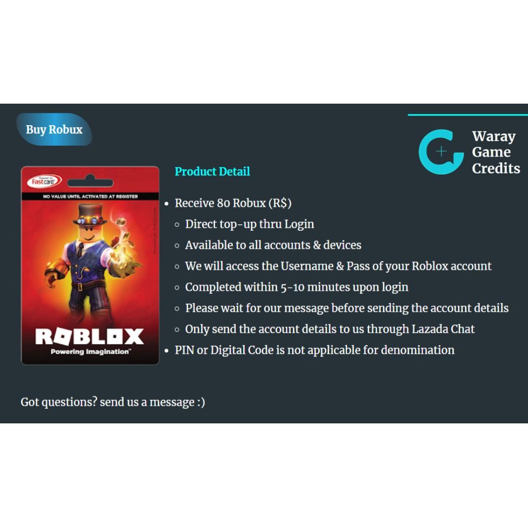 1 Roblox Robux 80 R Video Gaming Video Games On Carousell - roblox 160 robux direct top up 160 robux this is not a gift card or a code direct top up only
