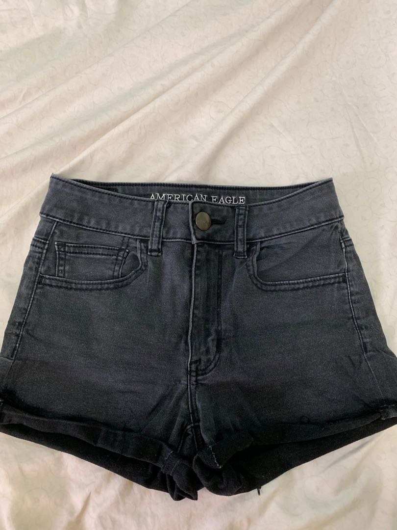 american eagle black denim shorts