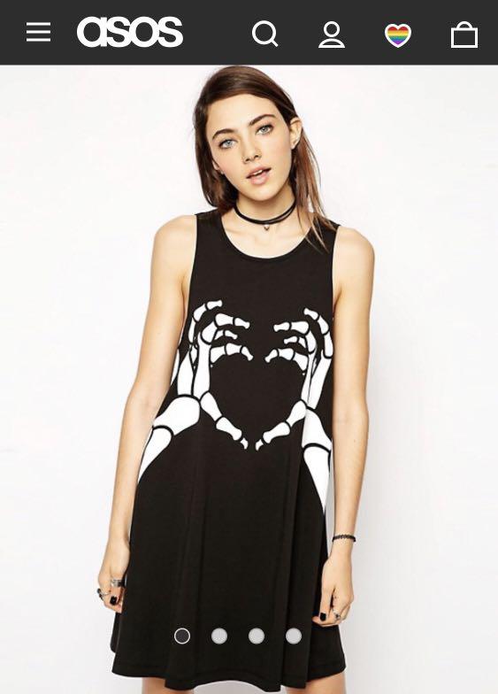 ASOS Halloween Skeleton Heart Swing Dress Women s Fashion Tops Sleeveless on Carousell