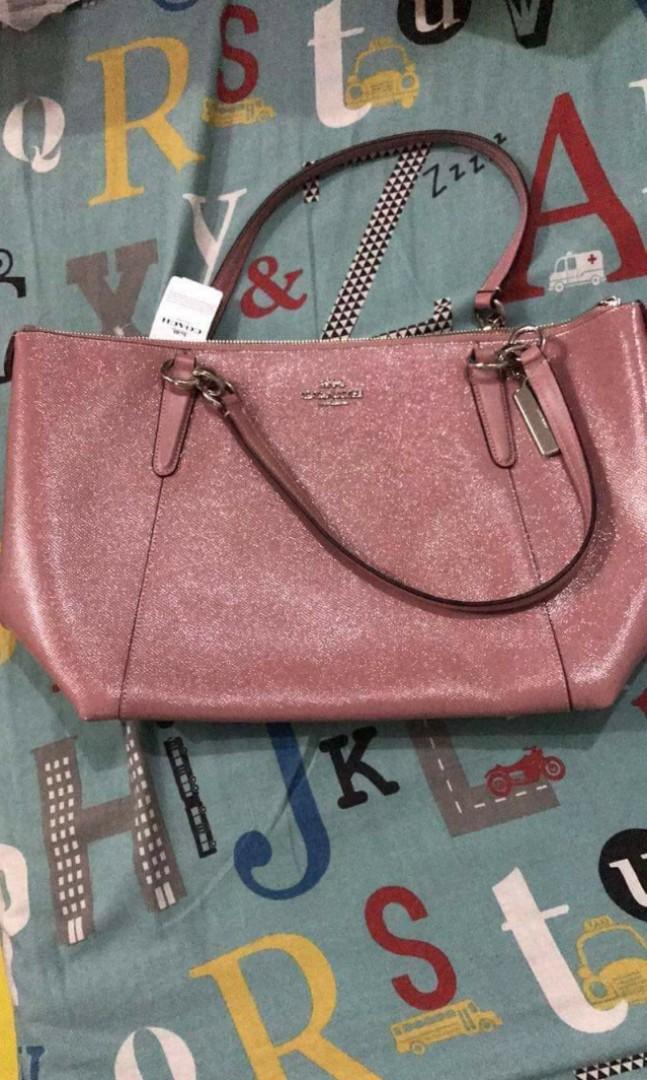Authentic Coach pink leather glitter tote bag