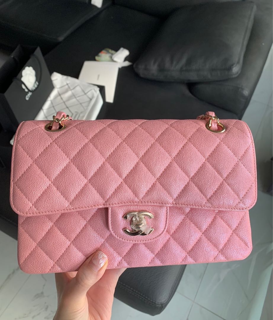 Chanel Iridescent Pink Bag  Chanel Small vs Medium Classic Flap 