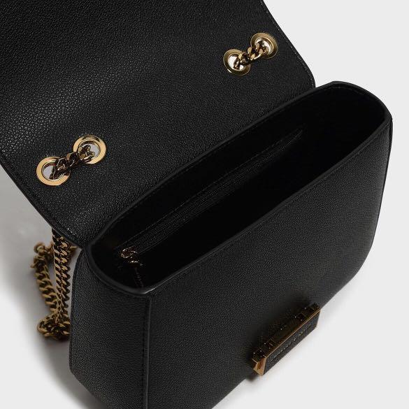 Charles & Keith Black Classic PushLock Crossbody Bag, Women's Fashion