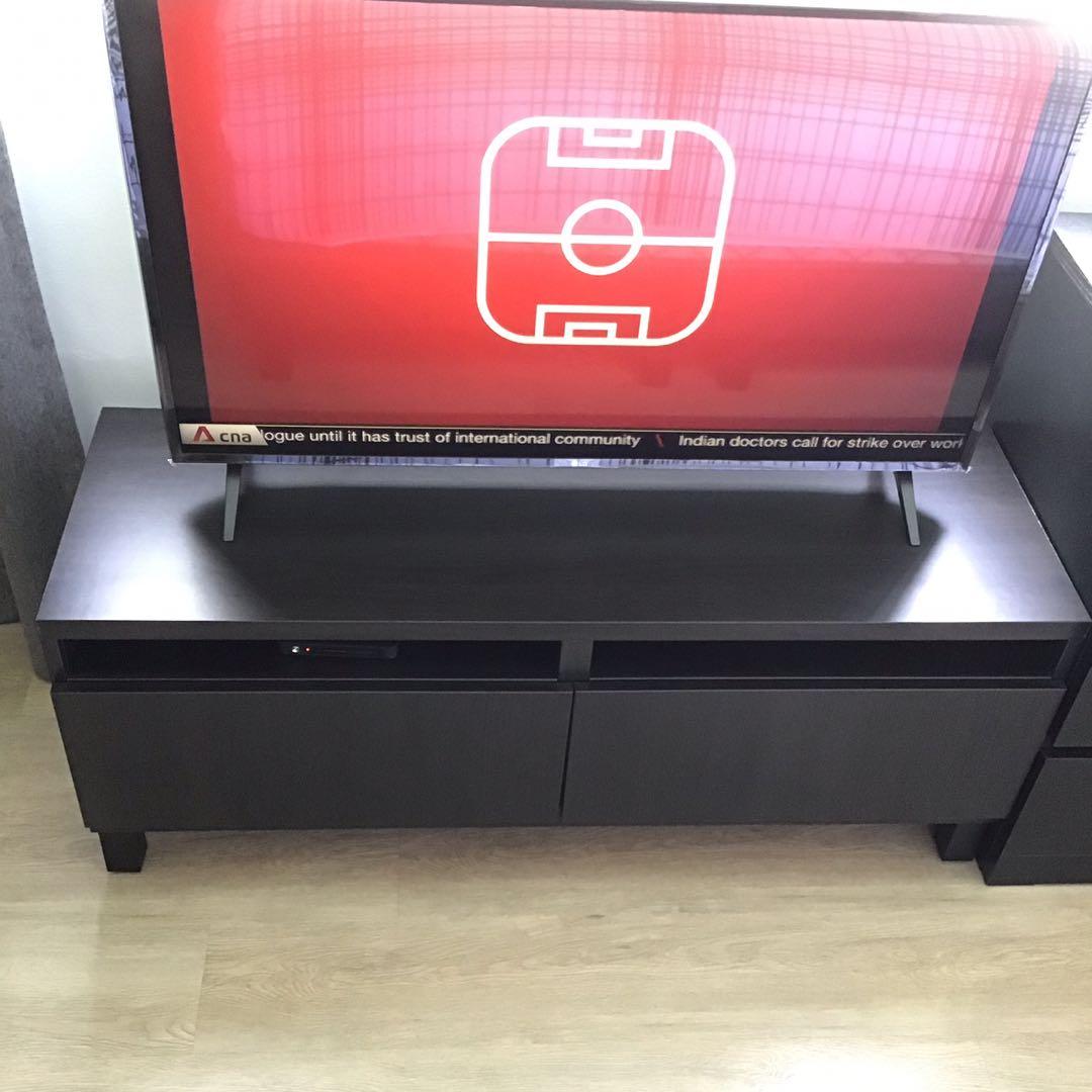 Ikea Besta Tv Bench In Black Brown Furniture Shelves Drawers On Carousell