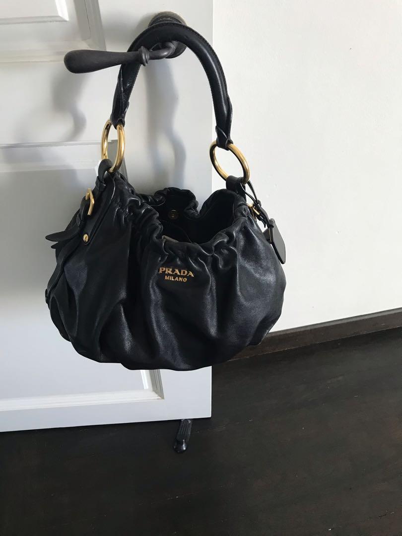 prada black leather hobo bag