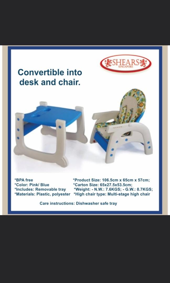 Brand New Shears Baby High Chair 3 In 1 Convert Study Table