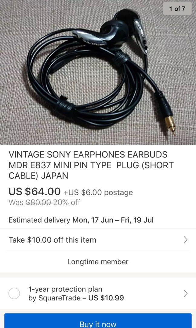 罕有Sony MDR-E837 Japan 3.5mm short cable, 音響器材, 可攜式音響