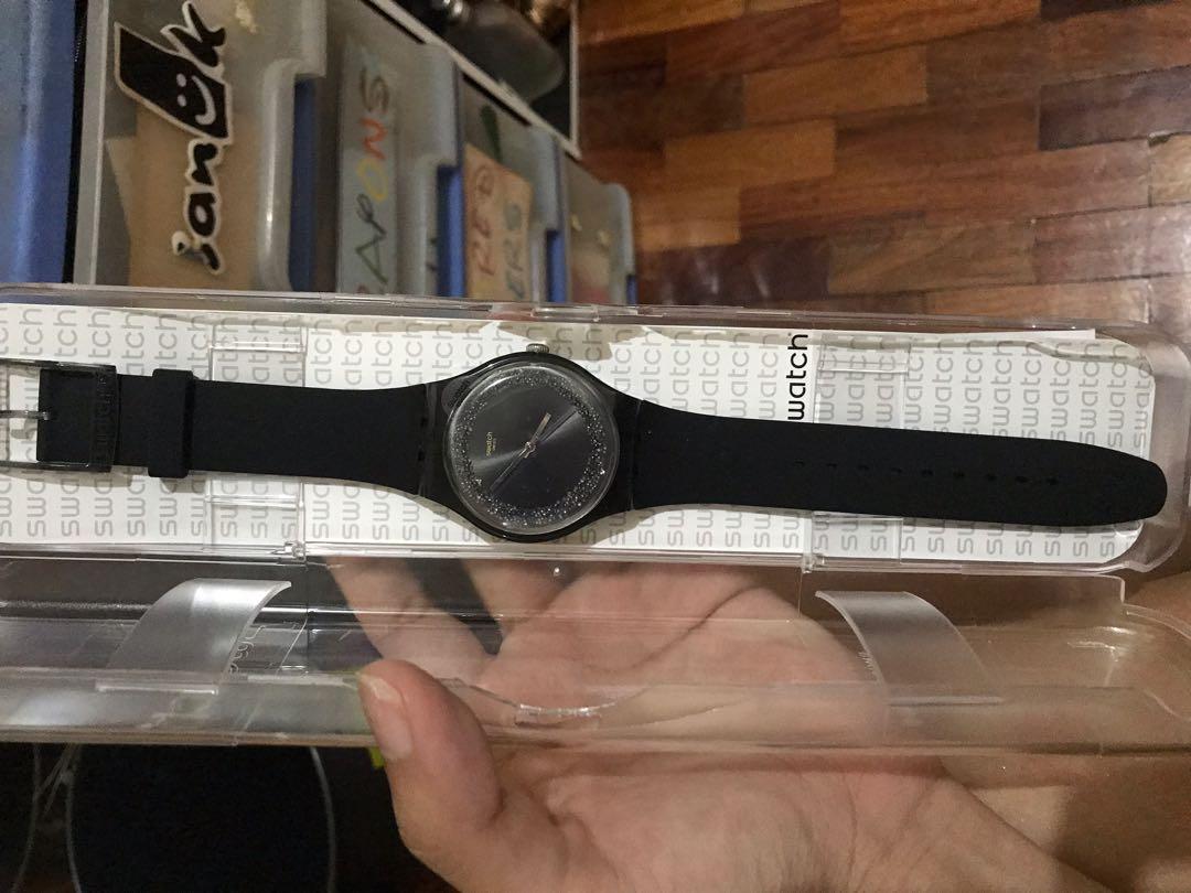 Swatch darksparkles black dial black silicon, Women's Fashion, Watches \u0026  Accessories, Watches on Carousell