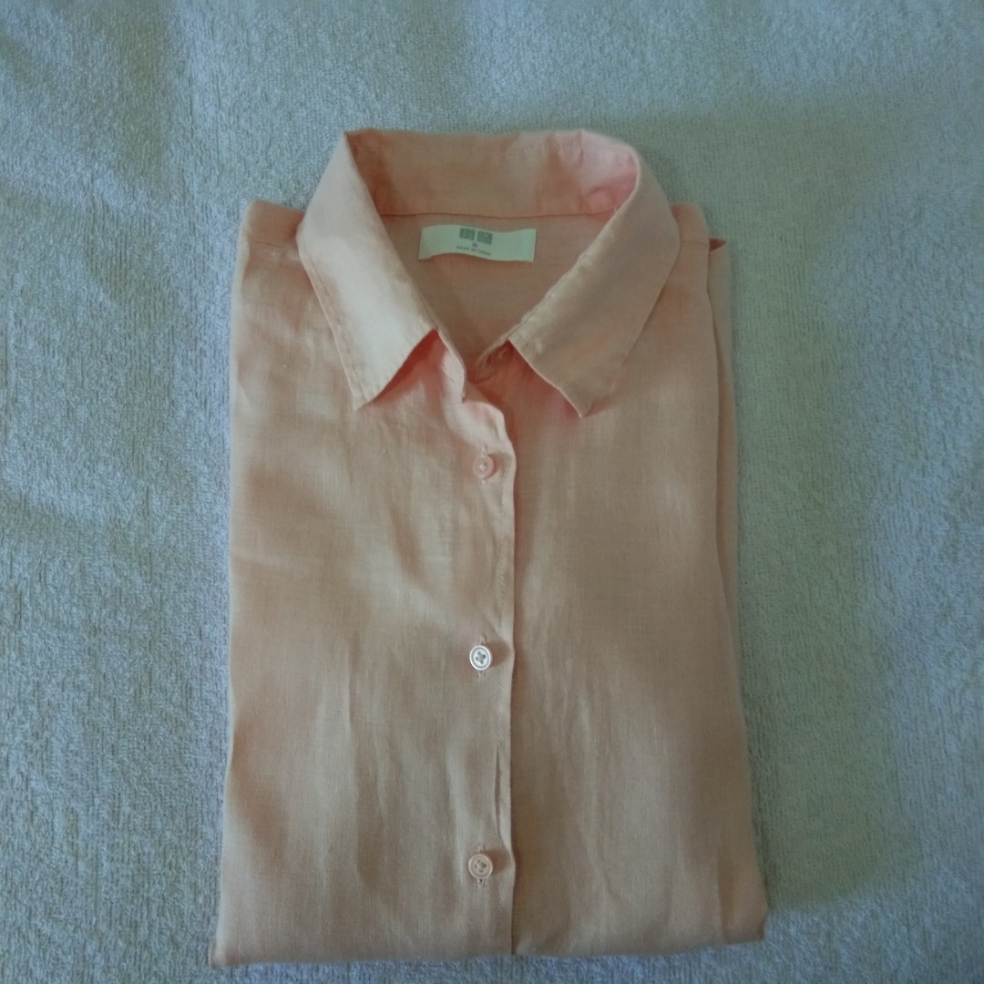 Uniqlo linen peach shirt, Fesyen Wanita 