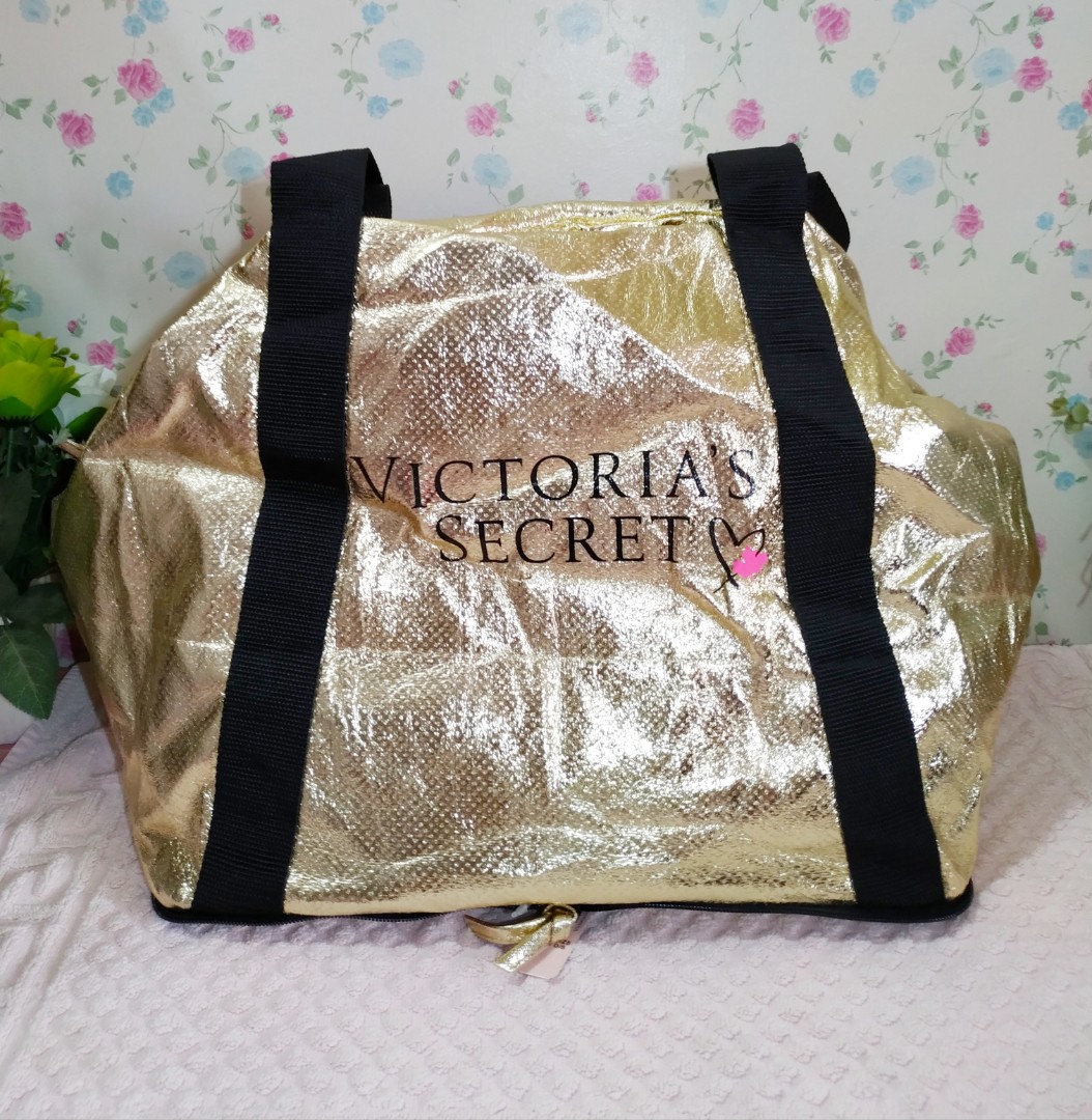 Auth.Victoria's Secret Weekender Tote Duffle Bag Gold, Women's Fashion