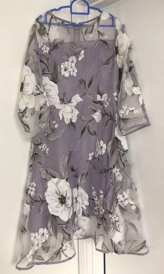 Grey/white dress with sheer top layer