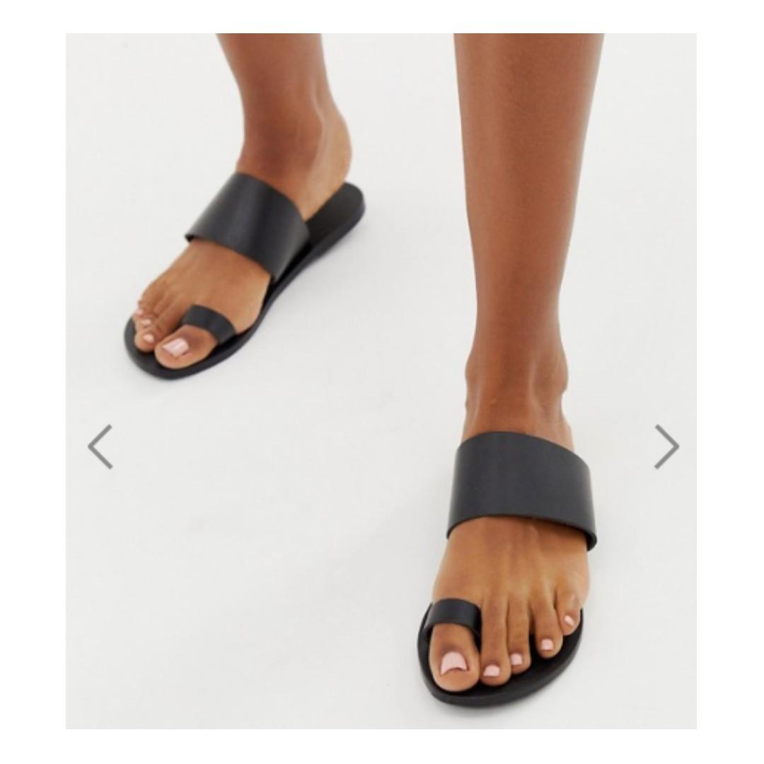 asos design favoured leather flat sandals