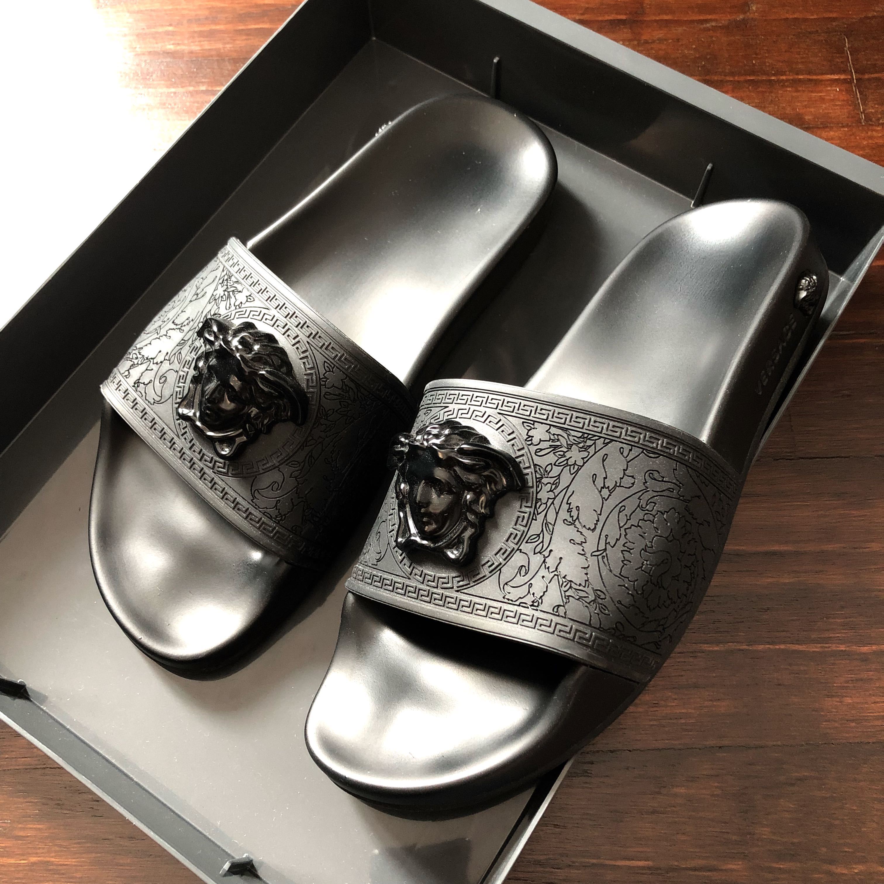 versace snakeskin slides