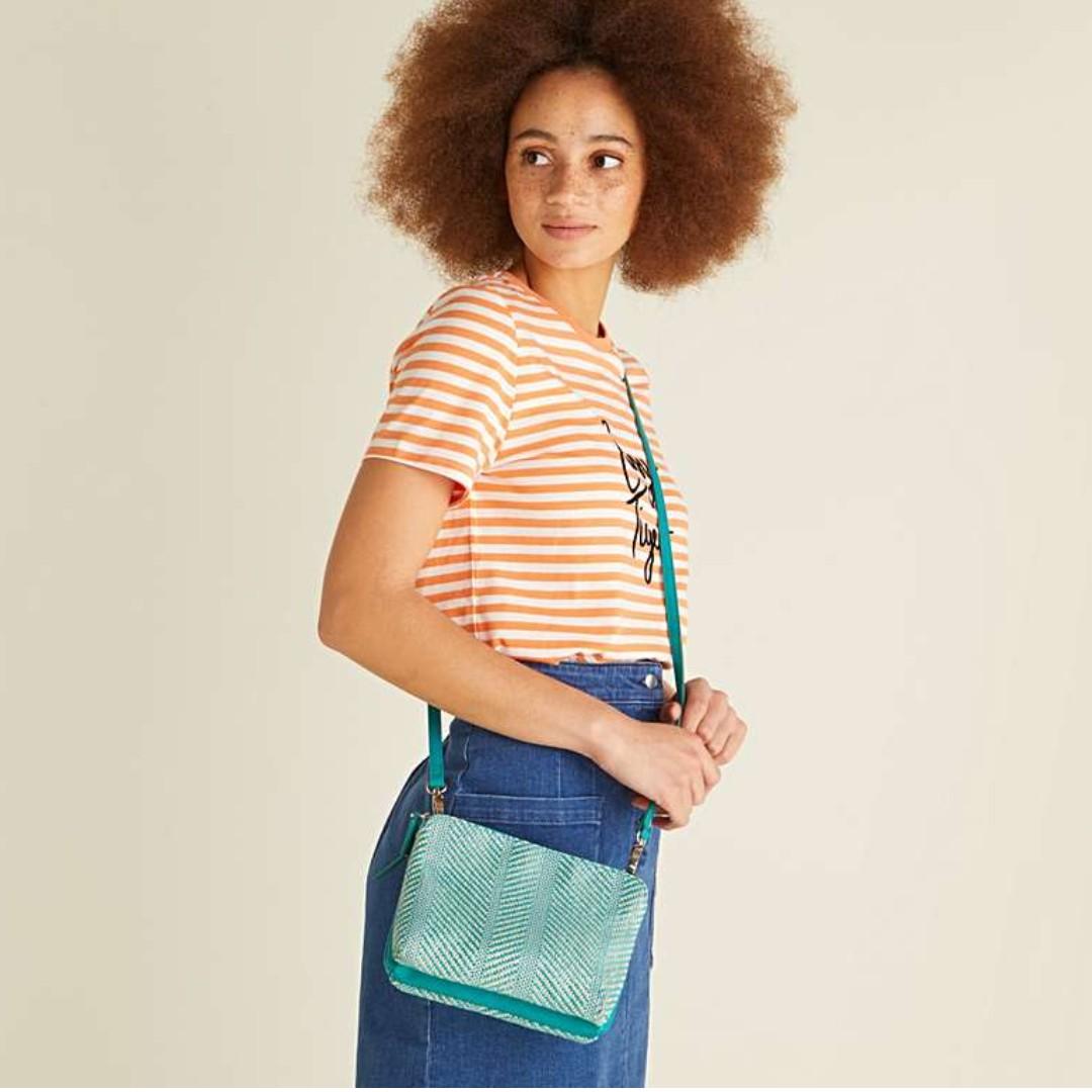 SALE BNWT OLIVER BONAS LONDON Carlee Weave Teal Blue Cross Body Bag Clutch Purse Pouch retails for 42 SGD 75 Women s Fashion Bags Wallets Cross body Bags on Carousell