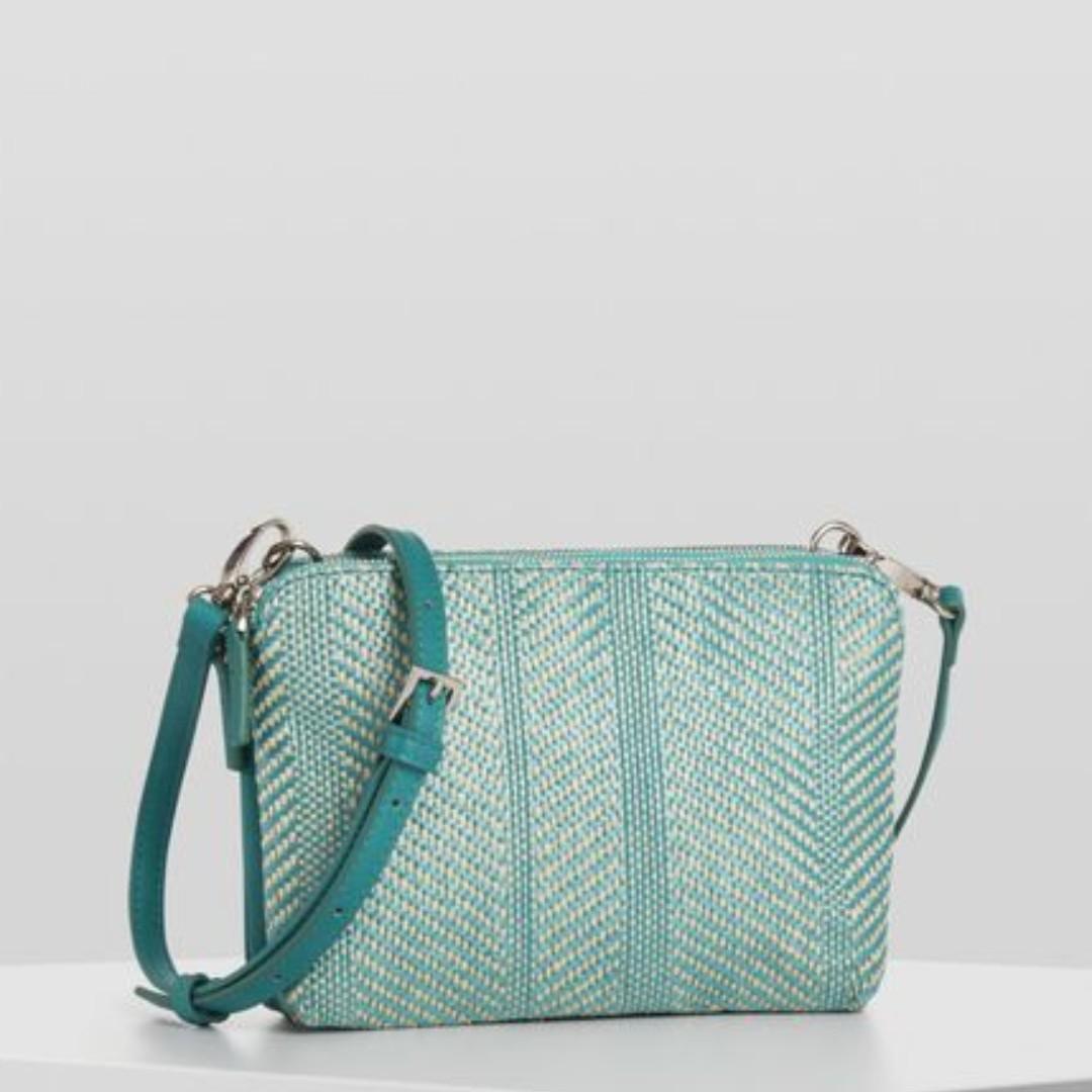 SALE BNWT OLIVER BONAS LONDON Carlee Weave Teal Blue Cross Body Bag Clutch Purse Pouch retails for 42 SGD 75 Women s Fashion Bags Wallets Cross body Bags on Carousell