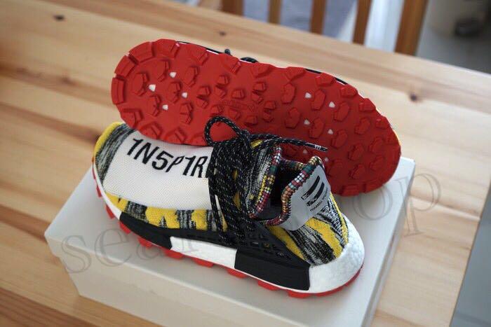 BRAND NEW AUTHENTIC Adidas x Pharrell Williams NMD HU Solar, Fesyen Pria,  Sepatu , Sneakers di Carousell