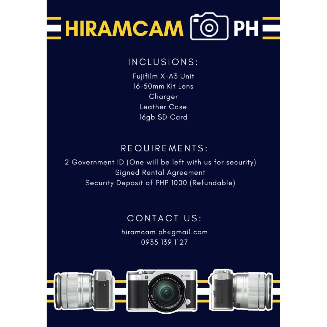 For Rent! Fujifilm X-A3 (Category: Cameras) located in Taguig. Submitted by hiramcam.ph (Listing ID 234330986, Image 2). Description: Fujifilm X-A3 for rent! Capture beautiful memories with loved ones with our affordable camera rental services. No more worries about not having a camera during life's memorable moments. Great camera for birthdays, graduation, weddings, travel, events, etc.! Please message us reservations and for any questions! You 