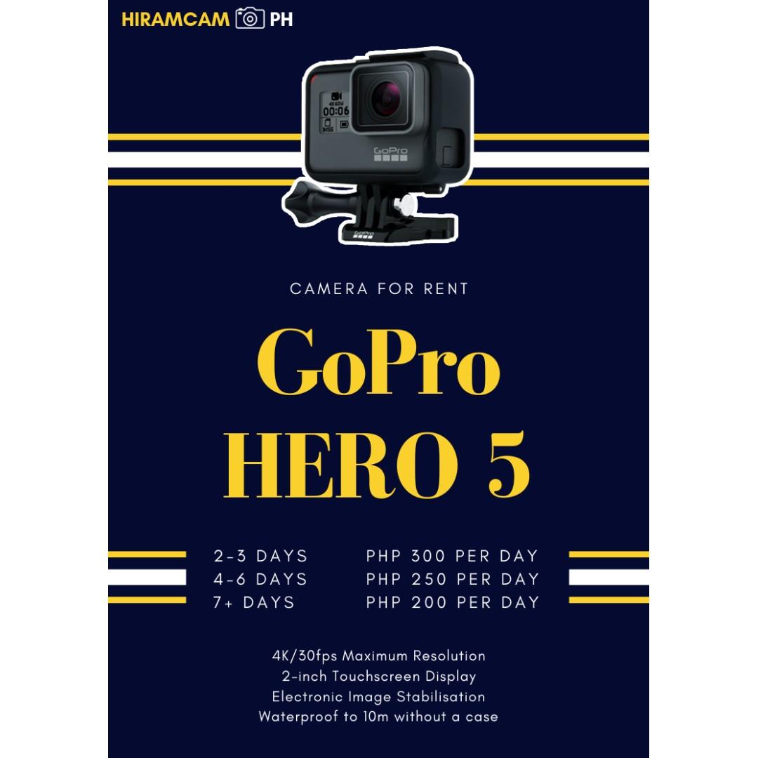 For Rent! GoPro HERO 5 (Category: Gimbals & Stabilizers ) located in Taguig. Submitted by hiramcam.ph (Listing ID 234264909, Image 1). Description: GoPro HERO 5 for Rent! Capture beautiful memories with loved ones with our affordable camera rental services. No more worries about not having a camera during life's memorable moments. Great camera for birthdays, graduation, weddings, travel, events, etc.! Please message us reservations and for any qu