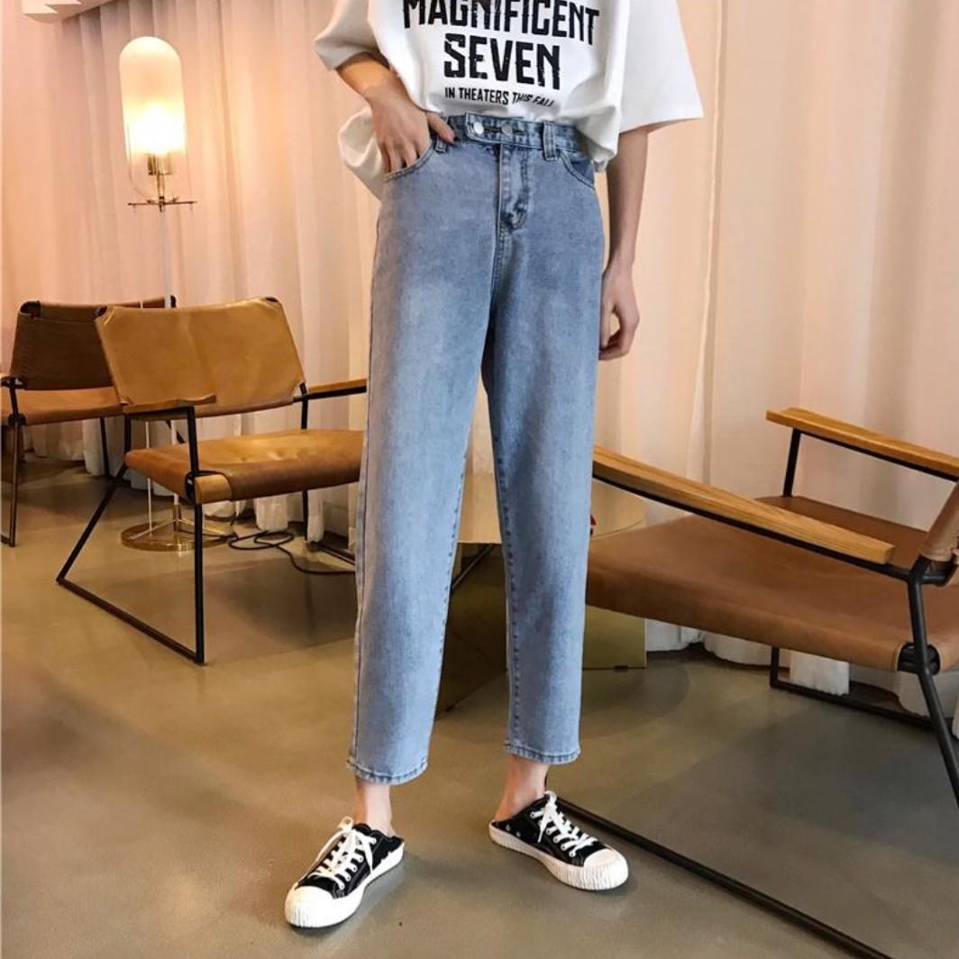Korean High Waisted Double Buckle Harajuku Boyfriend Denim Jeans