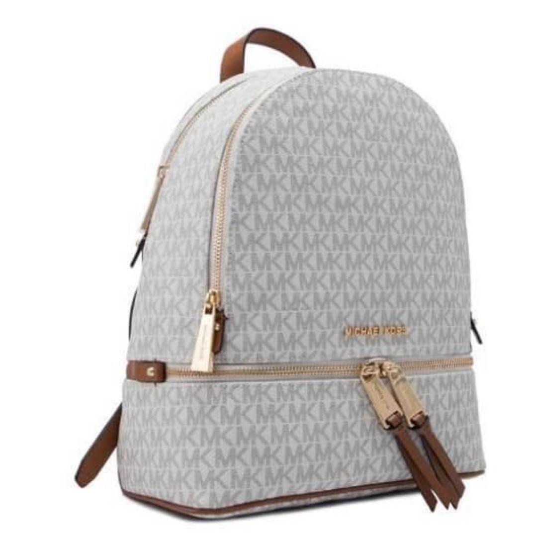 Michael Kors Signature Rhea Logo Print Backpack Mk Rucksack Women S Bag Vanilla Women S Fashion Bags Wallets Backpacks On Carousell