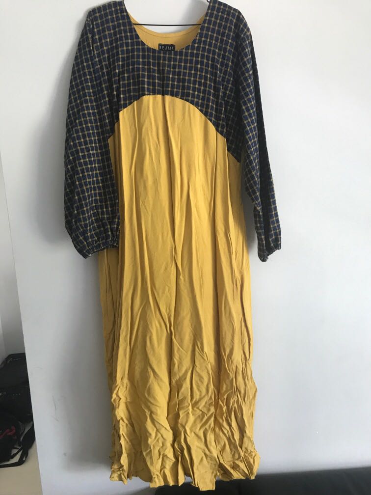 Mustard Long Dress, Women's Fashion, Muslimah Fashion, Dresses on Carousell
