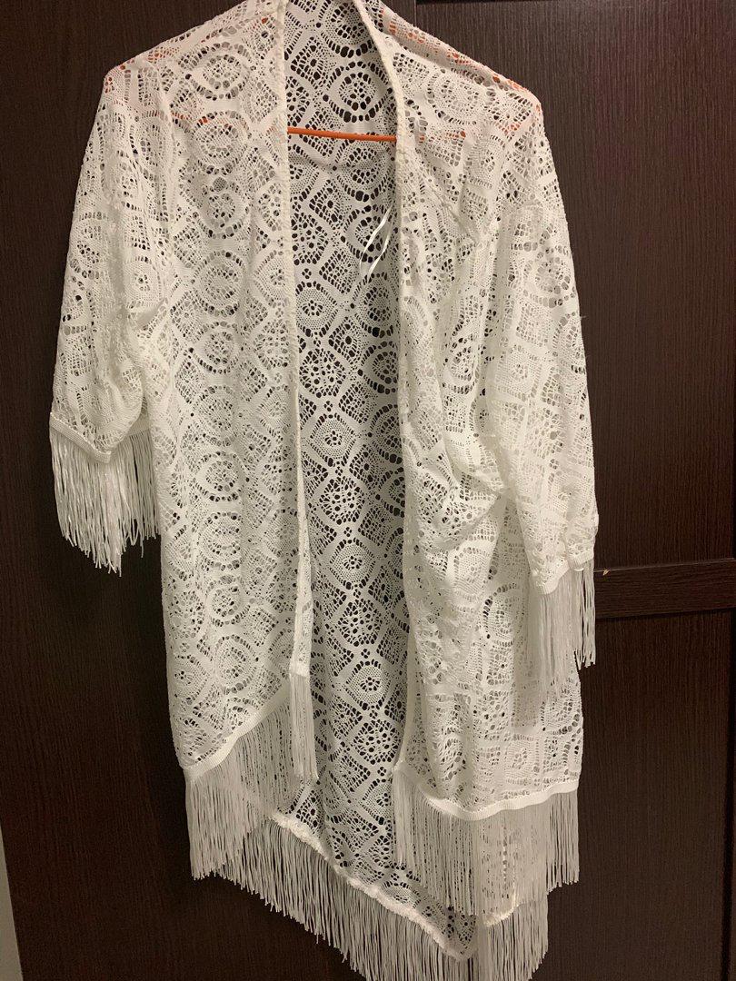 Plus Size Temt White Crochet Lace Cardigan Bikini Cover Women S Fashion Clothes Outerwear On Carousell