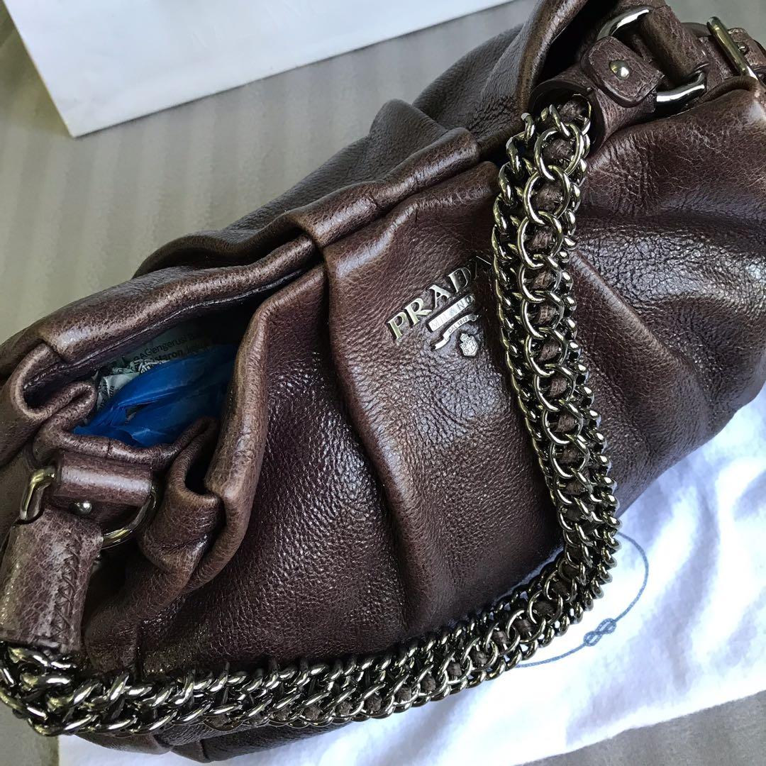 Prada, Bags, Prada Leather Beige Lux Degrade Cervo Chain Hobo Shoulder Bag  Womens Euc