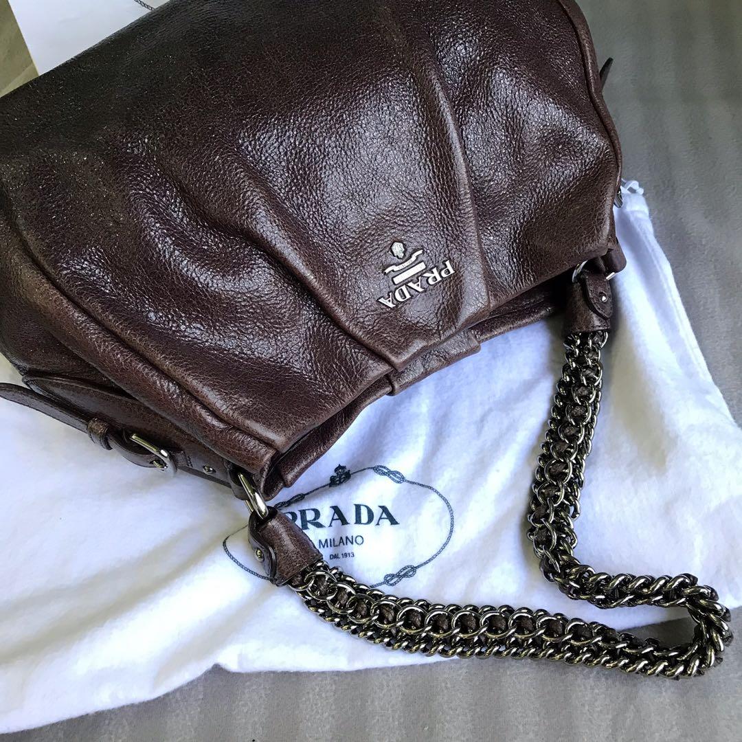 Prada Cervo Lux Chain Hobo Bag - Black Totes, Handbags - PRA739792