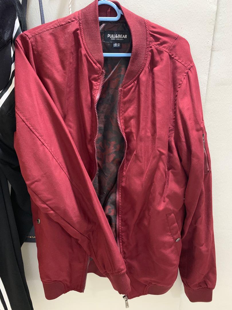 Pull and bear red bomber jacket best sale