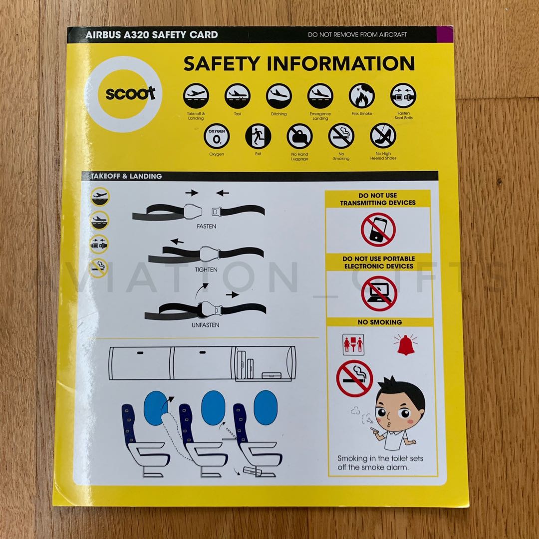 Scoot Airbus A320 safety information card (Rev1 / 01Oct2018), Vintage & Collectibles, Vintage