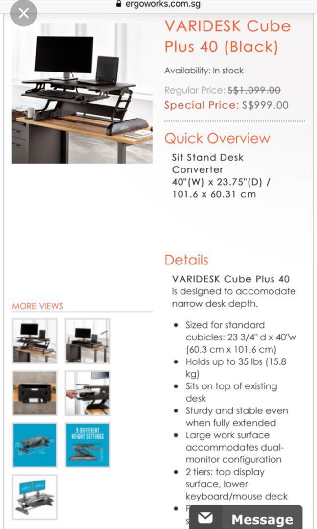 Varidesk 40 ergonomic stand desk, Furniture & Home Living, Furniture