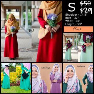 (S - 3XL) Muslimah Jubah Abaya Plain Colourful