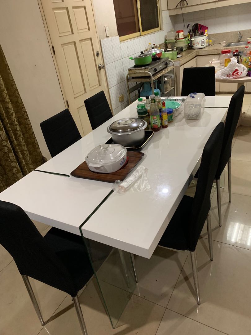 Dining Table With Glass Stands 6 Seater 6 Chairs Repriced Furniture Home Living Furniture Chairs On Carousell