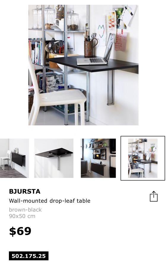 BJURSTA Folding table Ikea drop leaf table, Furniture & Home Living