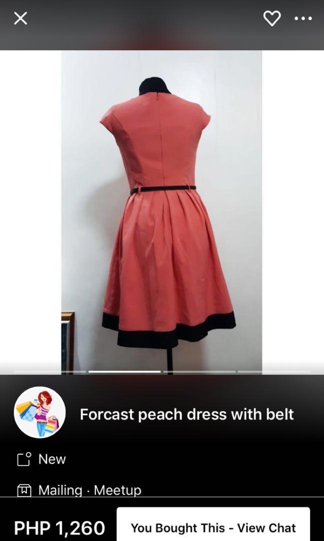 Forcast peach dress with belt (Category: Dresses) located in Mandaluyong City. Submitted by iska01 (Listing ID 234365570, Image 2). Description: Fits up to medium but def good for small-sized ladies. Bought from another carouseller and used only once then stored. #best2019 .