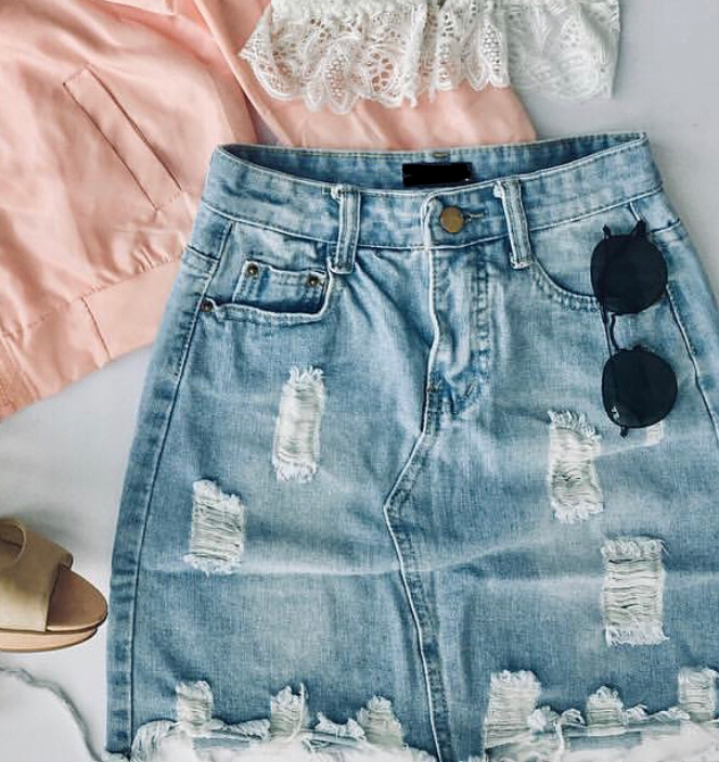High Waist Tattered Denim Skirt Women s Fashion Bottoms Skirts